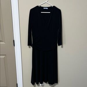 Elegant Black Women's Dress V Neck MIDI Cross Bodice Elegant Size L Denver Hayes